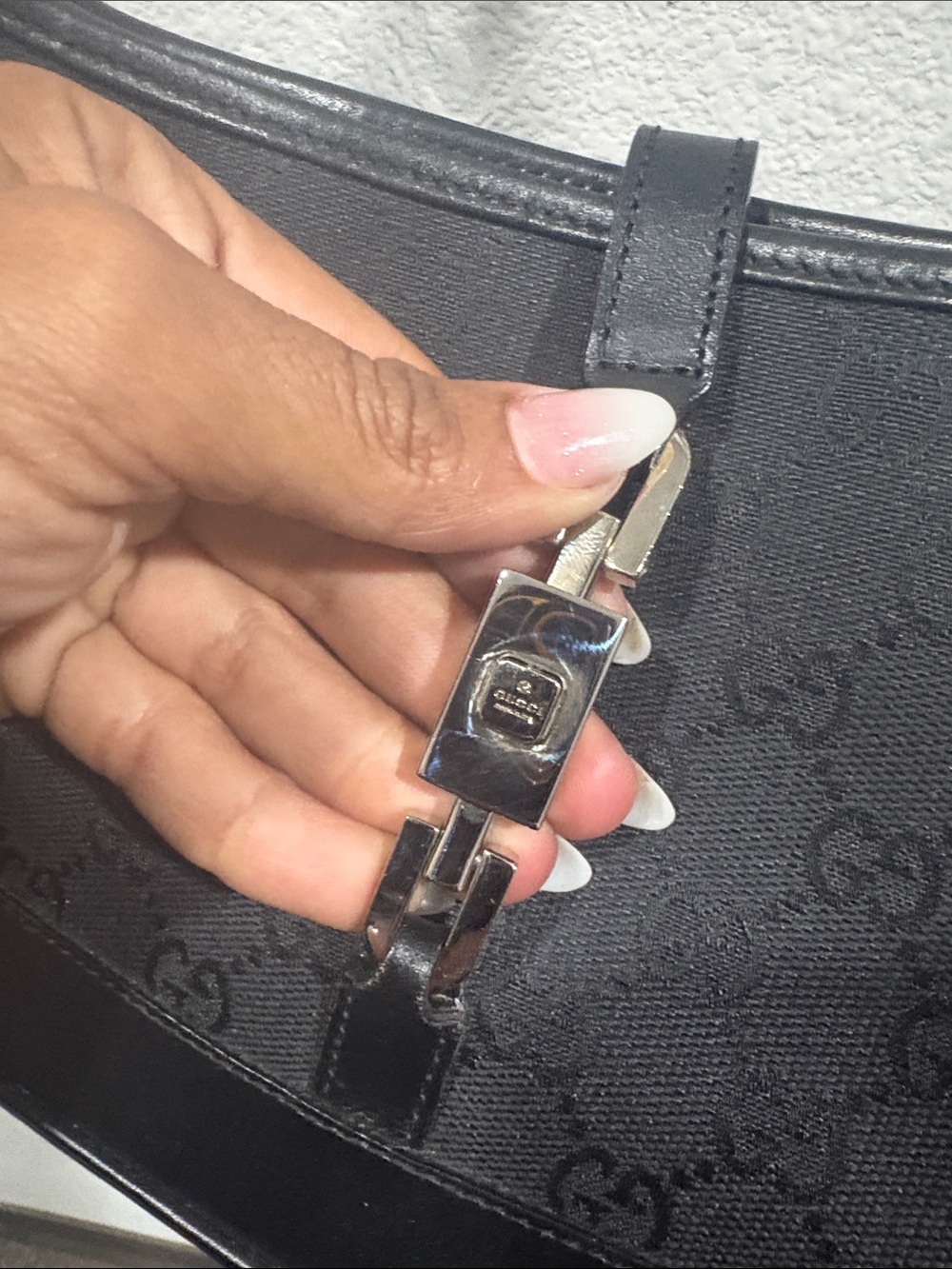 Vintage Gucci Black Monogram Shoulder Bag with Silver Chain - Picture 2 of 4